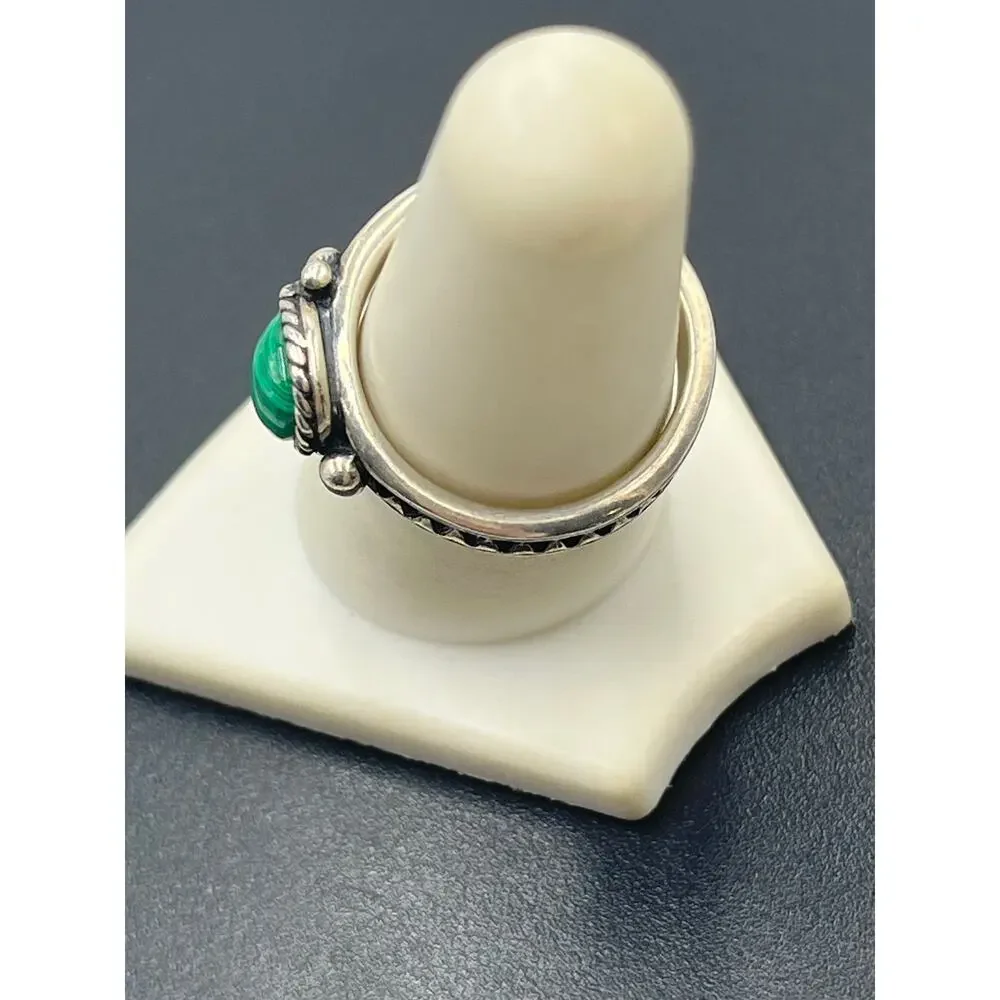 CAROLYN POLLACK‎ 925 Silver Vintage Tear Drop Malachite Band Ring Sz 7.5